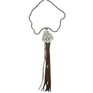 2/$30 Elegant Silver and Brown Tassel Necklace
